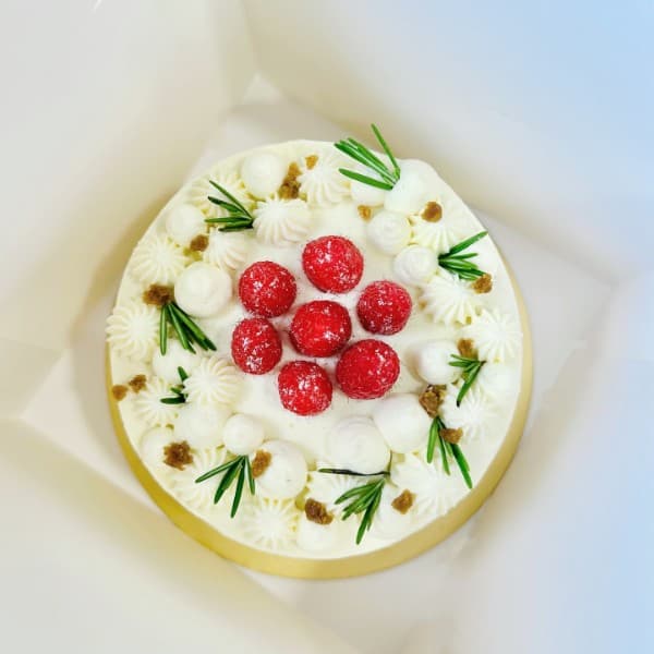 Raspberry rosemary cake, top view